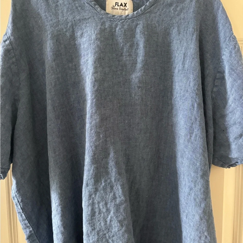 FLAX by Jeanne Engelhart Linen Scoop Neck Top - Dusty Rose and Blue 2g 3g - Picture 5 of 5